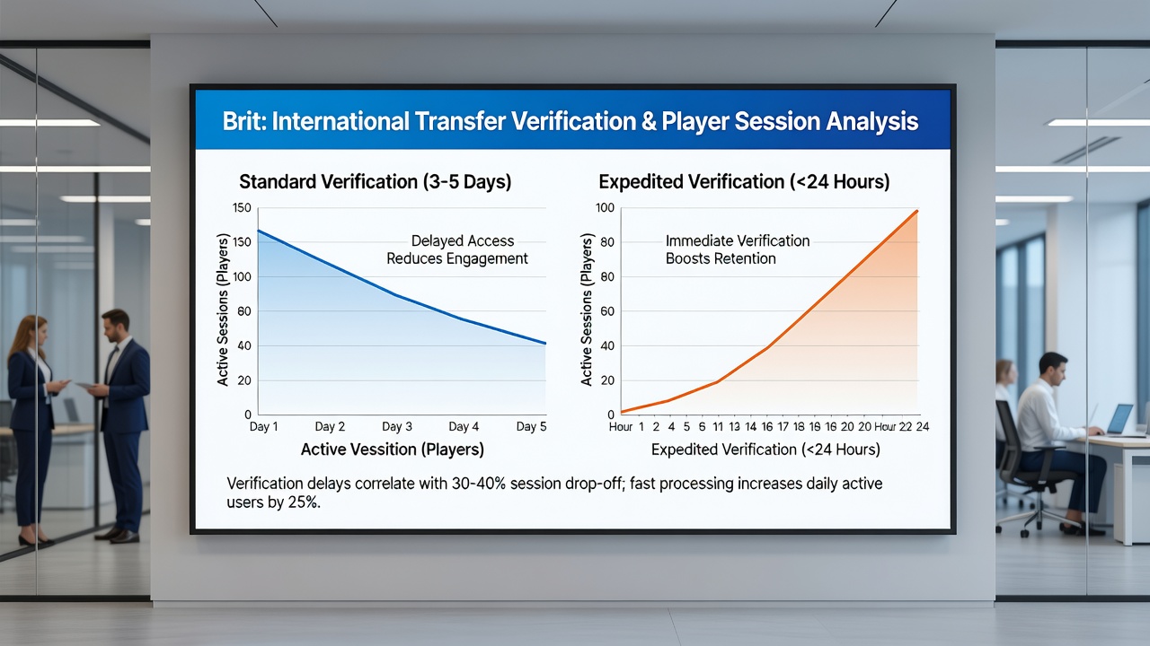 Analytics dashboard showing session length variations tied to international transfer verification delays at licensed casino platforms